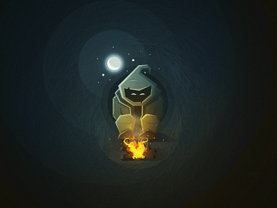 Warm night 2d art character design fire indie moon night vector