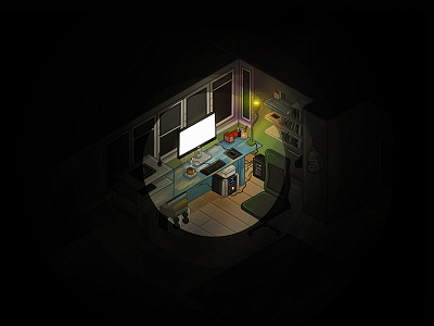 My room 2d art desk illustration indie isometric office room vector