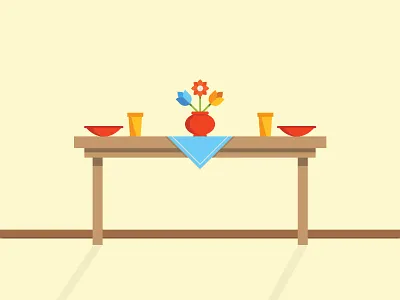 Table color cup flowers food happy home illustration meal shapes simple table