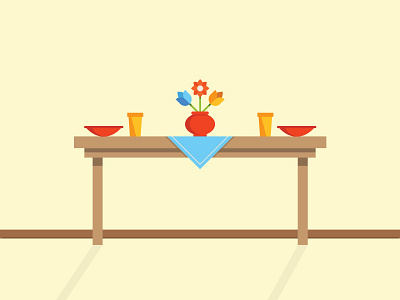 Table color cup flowers food happy home illustration meal shapes simple table