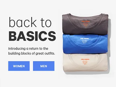 Back to Basics colour creative design ecommerce graphic design joe fresh product laydown type