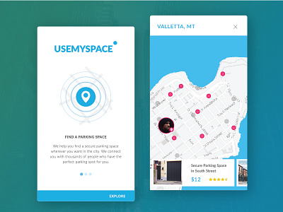 USEMYSPACE app cards city onboarding parking search ui userprofile