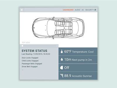 DailyUI Day034 034 auto car control dailyui dashboard day034 driving panel settings status ui