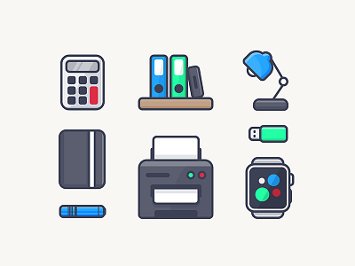 Unused Office Illustrations book dailyui flat icon set icons illustration iwatch office outline printer