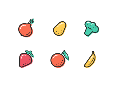 Fruit / Vegetable icon set bananas broccoli fruit icon onion orange potatoe strawberry