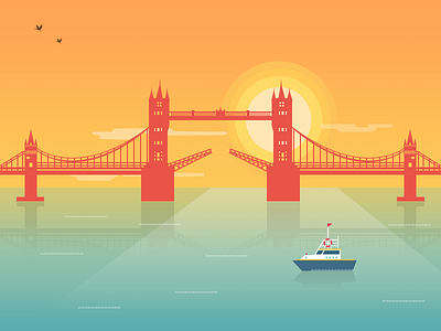 Sunshine boat bridge design illustration ship sun sunshine