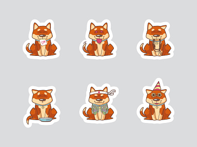 Shiba Inu (柴犬) app character design dog funny illustration line art mascot messenger sender sticker pack vector