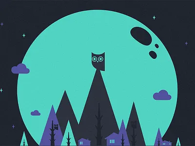 Whoo-Fooh flat forest illustrtation moon night owl