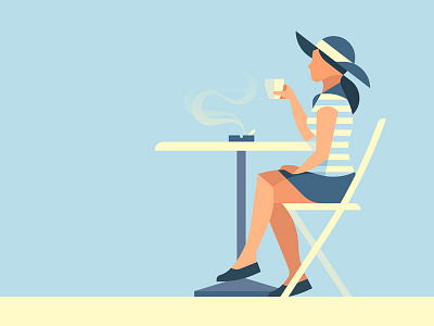 Another day in Paris cafe coffee flatvector france girl hat illustration paris scene smoke vector woman