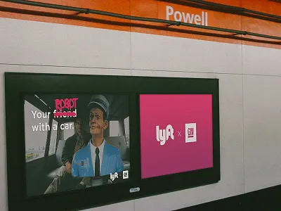 Lyft x GM Tagged Ad ad advertisement bart future graffiti guerilla marketing lyft marketing photoshop ridesharing robot uber