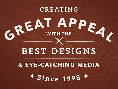 ‘Great Appeal with the Best Designs’ 1998 banner design layout leather red