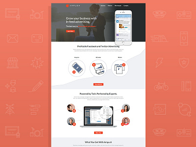 Ampush Website data icons red startup website