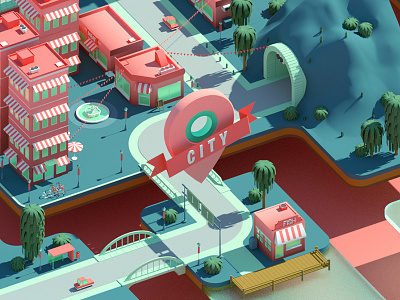 City 3d buildings city concept environment fish market isometric town