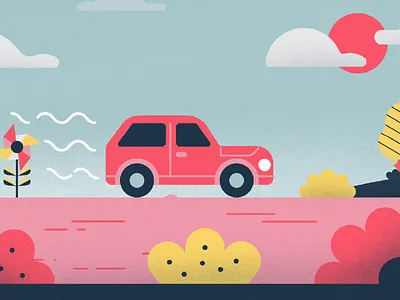 beep beep honk honk bushes car energy illustration nature pink pinwheel renewable sun