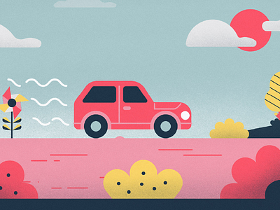 beep beep honk honk bushes car energy illustration nature pink pinwheel renewable sun