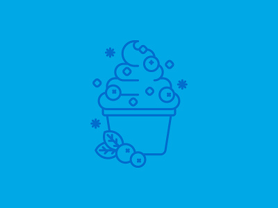 Frozen Yogurt blueberry cup dessert flat frozen yogurt icon illustration leaf line snowflake toppings