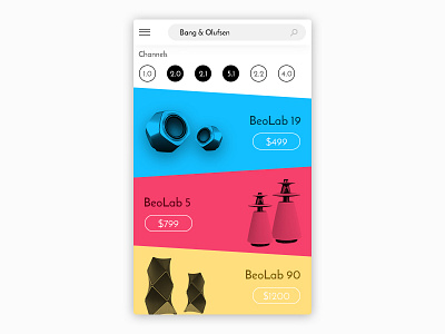Sound System Shop application clean flat interface minimal mobile results search sound speaker ui ux
