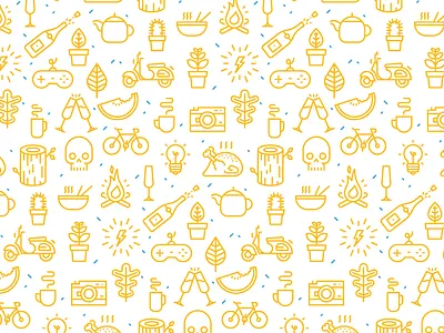 Icons wall adobe bicycle chicken coffee glass icons line plant skull tree wall watermelon