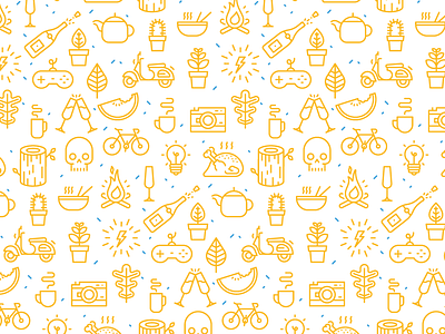 Icons wall adobe bicycle chicken coffee glass icons line plant skull tree wall watermelon