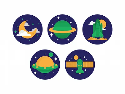 Space Odyssey art design galaxy icons illustration moon planet rocket satellite space spaceship universe