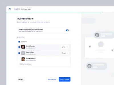 Invite Team ai clean email invite minimal pin stepper ui ux