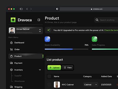 Dravoca - AI Sales Dashboard ai ai generator ai sales artificial dark mode dashboard dravoca generator product ridwan soleh sales ui ux