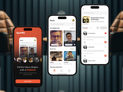 Spotflix Music App app design apple music audio book concert app dark theme event mobile app music music app player ui playlist podcast popular rapchat sound spotify streaming user experience user interface