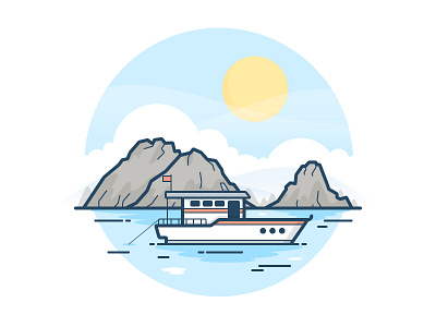 Koh Lan Island boat cloud daily challenge icon mountain ocean sun thailand vector water