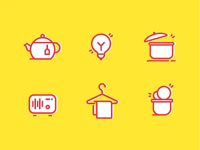 home icons. 1 ai home icons kitchen lamp plant radio retro simple stroke tea vector