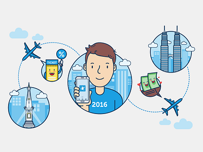 Newsletter Illustration airlines character city flight illustration vector