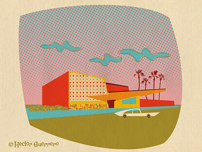 City Center Motel design digital art googie grasshopperhill design hector guerrero illustration mid century modern modern retro modern vector art