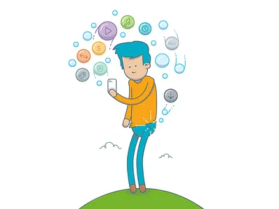 Mobile bubbles bubbles cartoon clouds entertainment flat guy mobile toon