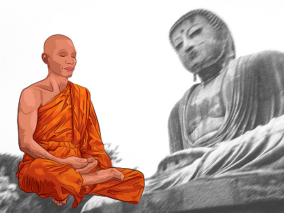 Buddha BlackNwhite and black buddha dress illustration illustrator monk orange vector white