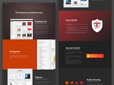 Features Page Live email features list sections throttle website