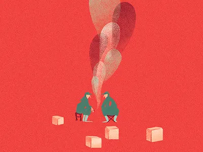 Break 1 boxes break giovanna giuliano illustration people smoke workers