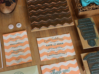 Our Wedding Invites chevron coral stamp teal vintage wedding