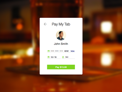 Concept: Pay My Tab bar credit card green lime material minimal mobile pay payment restaurant tab visa