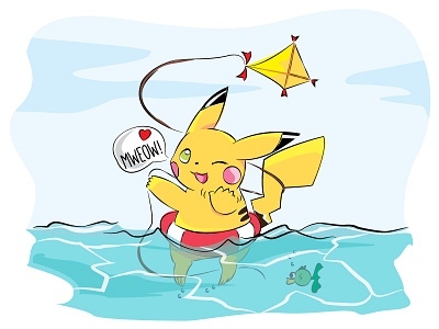 Pikachu illustration cute funny illustration lovely pikachu water