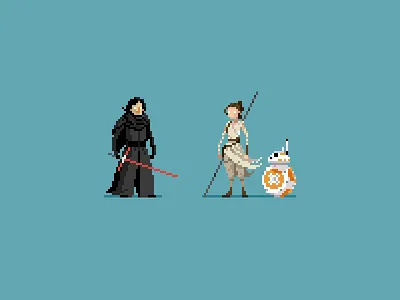 Rey and Ben kylo ren pixel art rey star wars the force awakens