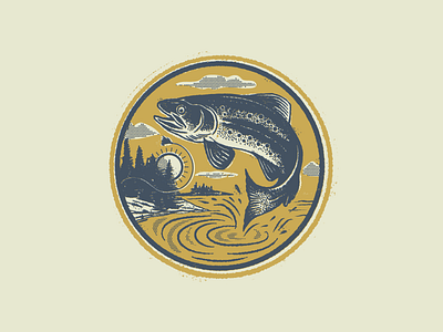 Trout Badge badge colorado fish fly fish halftone jumping lake outdoors rainbow splash trout vintage