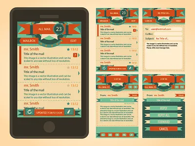 Vector Vintage Mail Design For Phone app design fake flat fun mail phone retro vector vintage