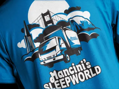 Mancini TeeShirt 2 color goldengatebridge halfdome mattress moon sanfrancisco teeshirt transamerica truck vector