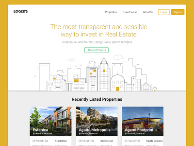 Landing Page - Real estate buildings cards cityscape illustration real estate ui visual design