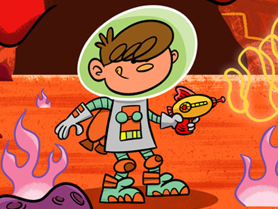Space Boy drawing illustration kid photoshop ray gun robot space