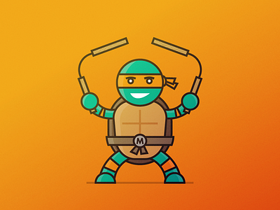 Cowabunga! 90s cartoon character illustration leonardo michelangelo minimal ninja turtles nunchuck tmnt vector