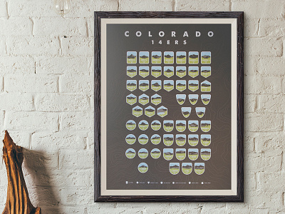 Colorado 14er poster - FREE SHIPPING! 14er 14ers badge colorado flat design frame french paper mountains poster silkscreen