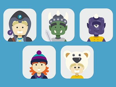 Mobile App Avatars I alien avatars boy comic fantasy flat girl illustration minimal orc vector wizard