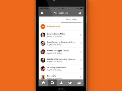 Social App - Invites feed flat invites ios social app
