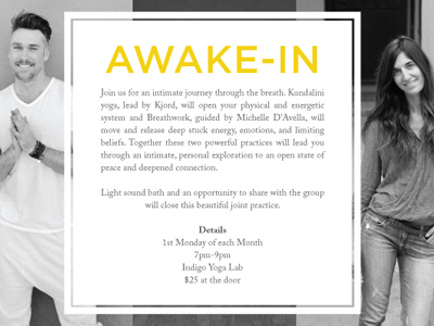 Indigo Flyer awake black and white breathwork flyer photography type yoga