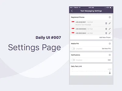 Daily UI #007 Settings Page dailyui mobile page settings